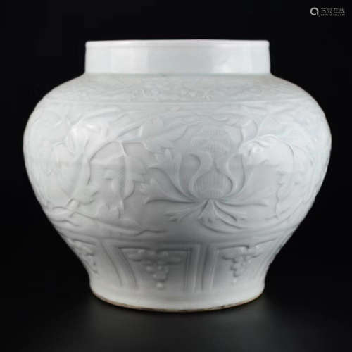 A Chinese Floral Carved White Glazed Porcelain Jar