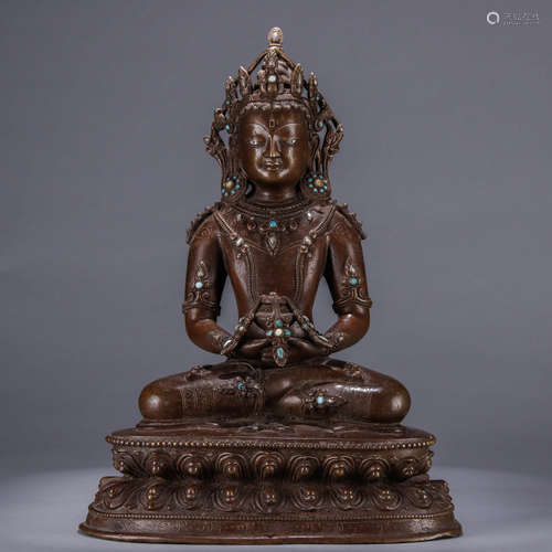 A Chinese Gem Inlaid Copper Statue of Amitayus Buddha