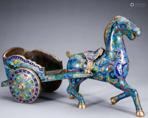 A Chinese Copper Cloisonne Horse and gharry