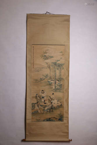 A Chinese Figure Painting Scroll, Zhang Hong Mark