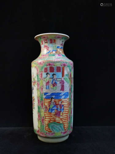 A Chinese Guangcai Figure Painted Floral Porcelain Vase