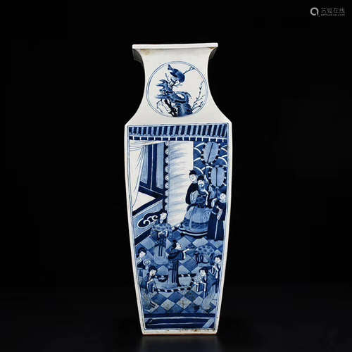 A Chinese Blue and White Figure Painted Porcelain Square Vase