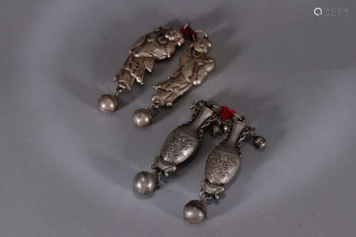 A set of Chinese Silver Boy and Vase ornaments, 4pcs