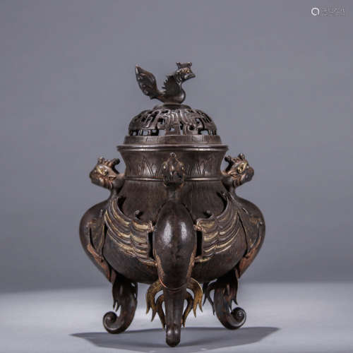 A Chinese Gild Silver phoenix Pattern Incense Burner