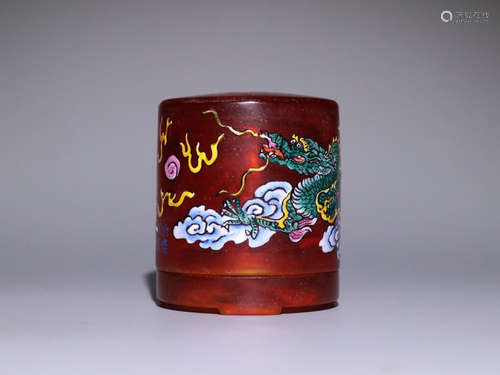 A Chinese Dragon Pattern Glassware Fingerstall with Box