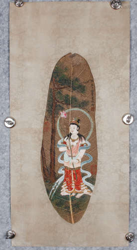 A Chinese colored drawing Guanyin Painting