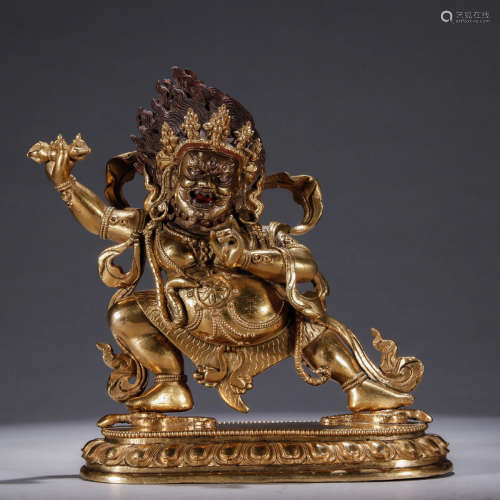 A Chinese Gild Copper Statue of Lion Zambala