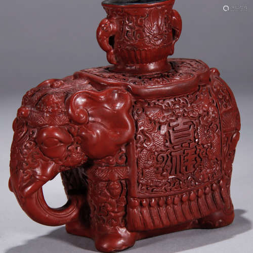 A Chinese Carved Red Lacquerware Elephant Ornament