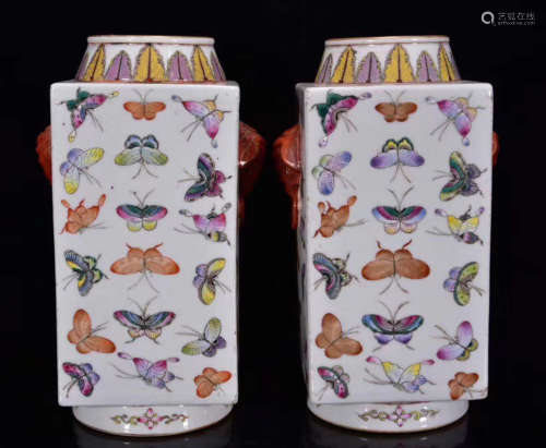 A Chinese Butterfly Painted Porcelain Square Vase