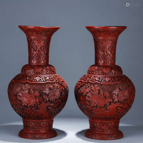 A Pair OF Chinese carved red lacquer ware Vase