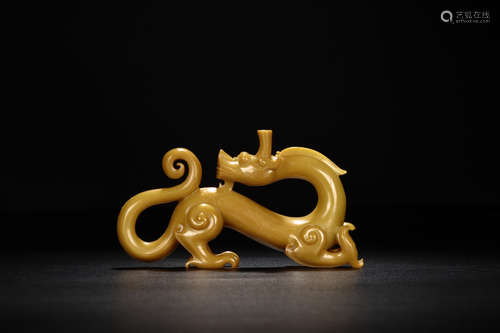 A Chinese Carved Yellow Hetian Jade Dragon Ornament