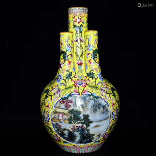 A Chinese Enamel Floral Porcelain 5 Holes Vase