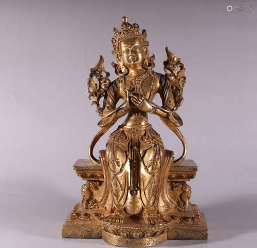 A Chinese Gild Copper Statue of Maitreya
