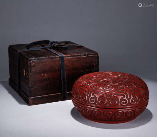 A Chinese Carved red lacquer ware Box with Cover