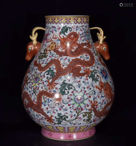 A Chinese Famille Rose Gild Dragon Pattern Porcelain Zun