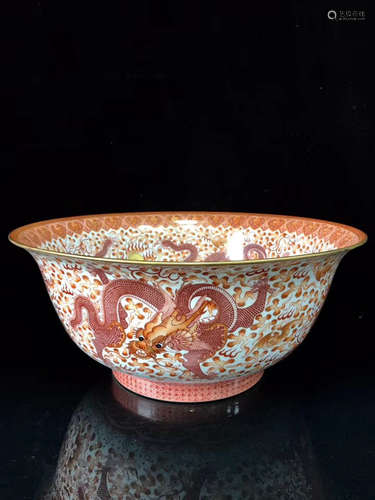 A Chinese Enamel Gild Dragon Pattern Porcelain Bowl