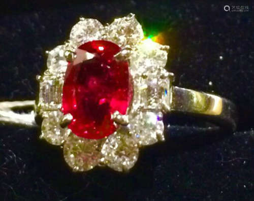 A RUBY WITH DIAMOND FINGER RING