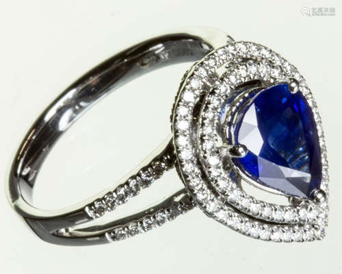 A SAPPHIRE WITH DIAMOND FINGER RING