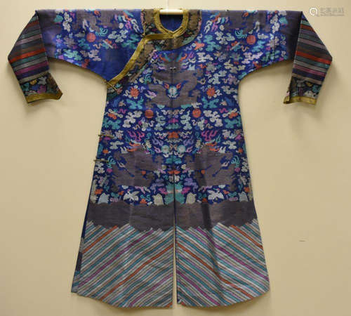 CHINESE IMPERIAL BLUE DRAGON ROBE W/ CLOUDS, 19TH C