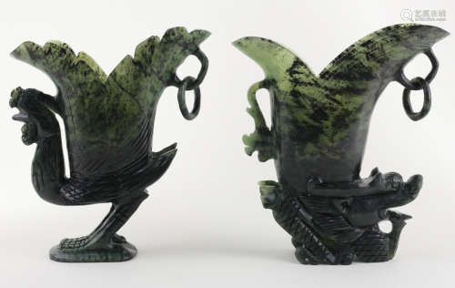 A GREEN JADE CARVED PHOENIX SHAPED CUP