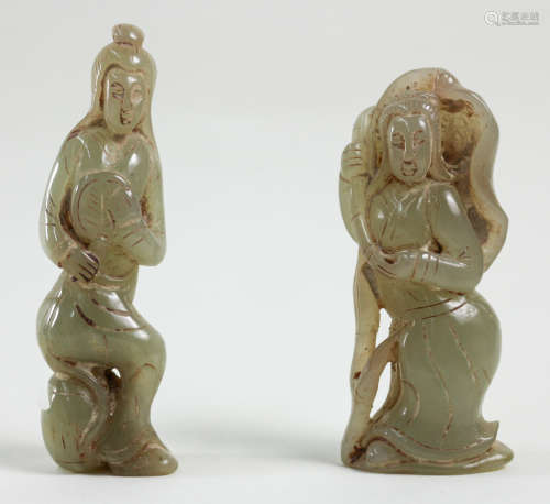 PAIR OF HUMAN SHAPED JADE PENDANTS