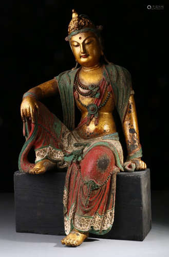 A XIANGZHANG WOOD CARVED ZIZAI GUANYIN