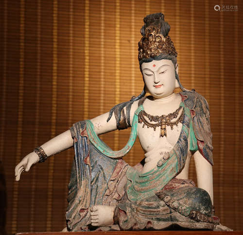 A XIANGZHANG WOOD CARVED ZIZAI GUANYIN