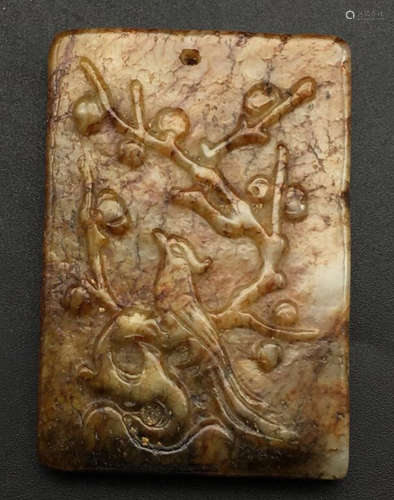 A JADE TABLET CARVED WITH BIRD&FLOWER PATTERN