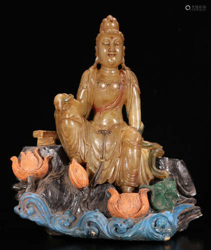 A SOAPSTONE CARVED ZIZAI GUANYIN