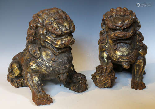 PAIR OF IRON LION-SHAPED FIGURES