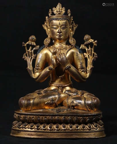 A GILT BRONZE GUANYIN BUDDHA