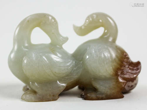 PAIR OF DUCK SHAPED JADE FIGURES