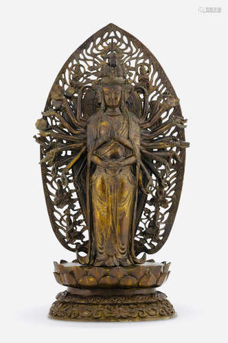 MING GILT BRONZE STANDING AVALOKITESHVARA