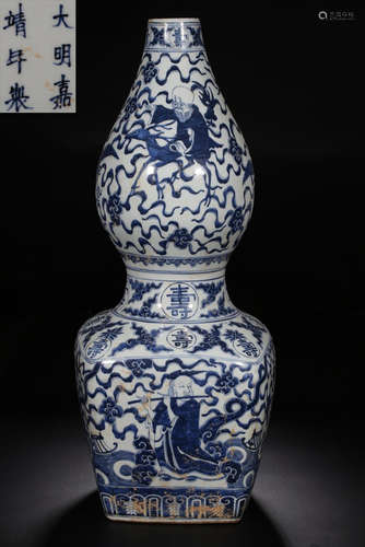 A BLUE&WHITE GLAZE GOURD VASE PAINTED WITH AUSPICIOUS PATTERN