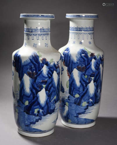 PAIR OF THREE COLOR GLAZE VASE