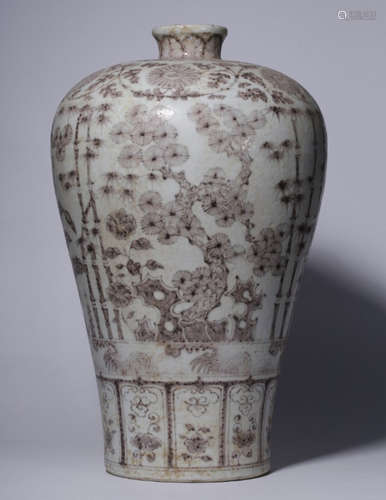 AN UNDERGLAZE RED MEIPING VASE PAINTED WITH PINE BAMBOO AND PLUM