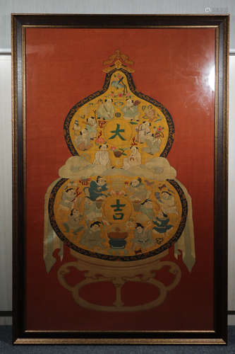 AN EMBROIDERY SCREEN WITH GOURD