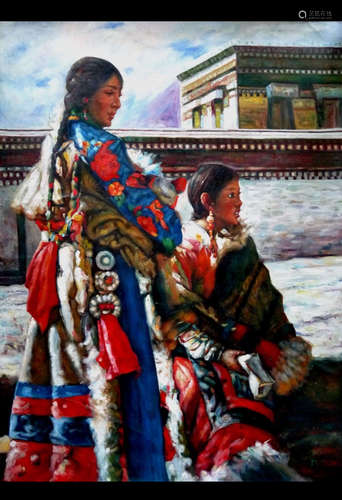 A TIBETAN FIGURE STORY PATTERN OIL PAINTING