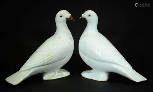 PAIR OF WHITE GLAZE PIGEON