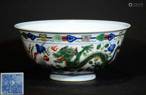 A WUCAI GLAZE PHOENIX&DRAGON PATTERN BOWL