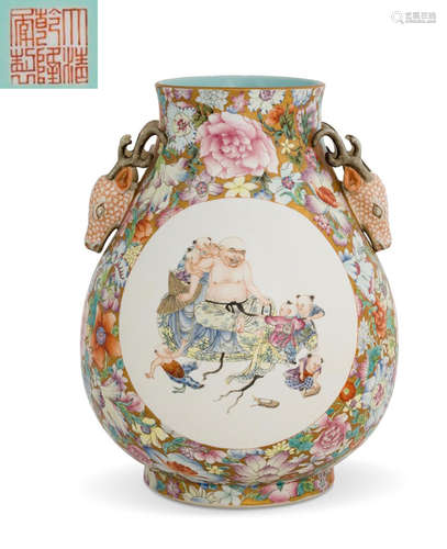 QING IMMORTAL OPEN FACE MILLE FLEUR ZUN VASE