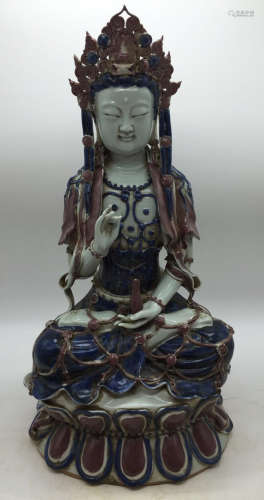 A BLUE&WHITE&RED GLAZE GUANYIN BUDDHA