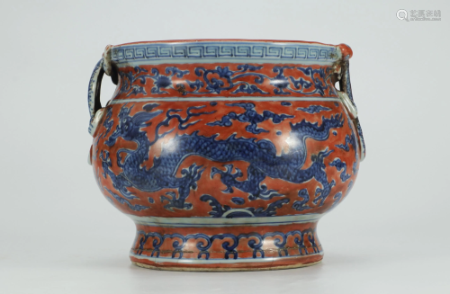 Rare Chinese Polychrome Enamel Dragon Censer, Ming