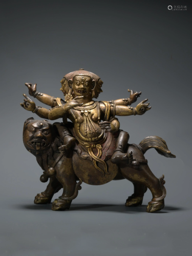 Parcel-Bronze Figure of Mahakala on Beast, 17/18th …