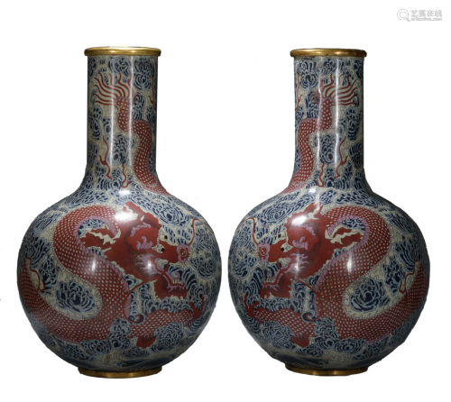 Pair of Large Cloisonne Enamel Vases, Qing