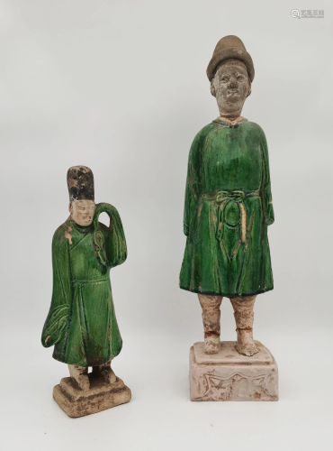 Pair of Chinese Sancai Pottery Figures, Tang Dynasty