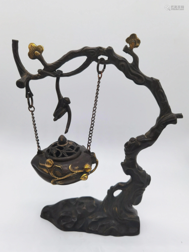 Chinese or Japanese Bronze Censer on Tree