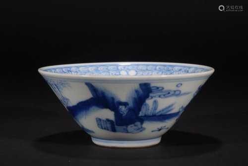 Chinese Blue and White 'Figures' Bowl, Qing Dynasty