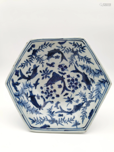 Chinese Antique Blue and White Hexagonal Dish