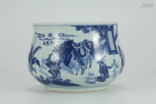 Chinese Blue & White Figures Censer, likely